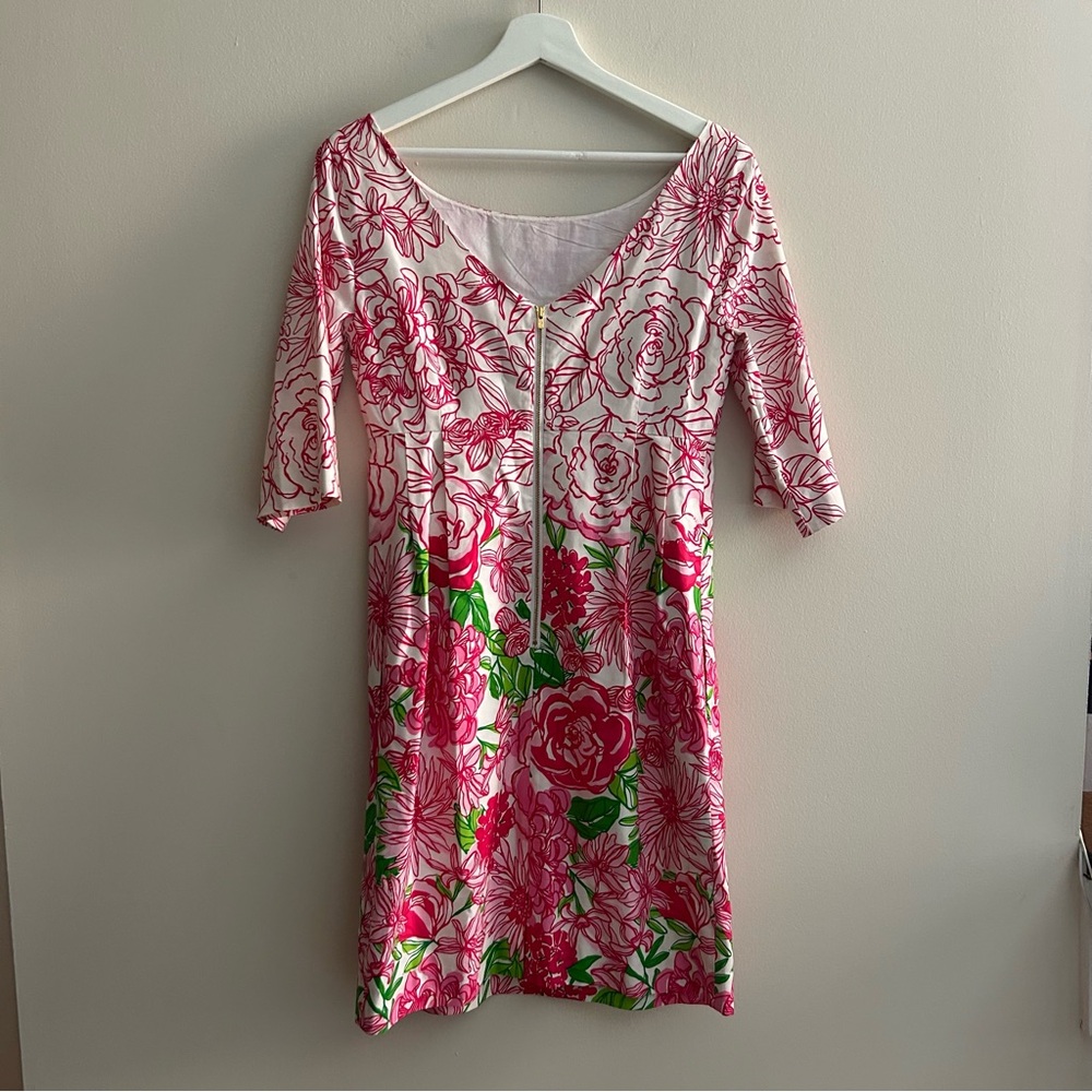 Lilly Pulitzer Livie Dress Pink Green White 3/4 Sleeve Silk Blend Size 8 Preppy - Picture 7 of 13